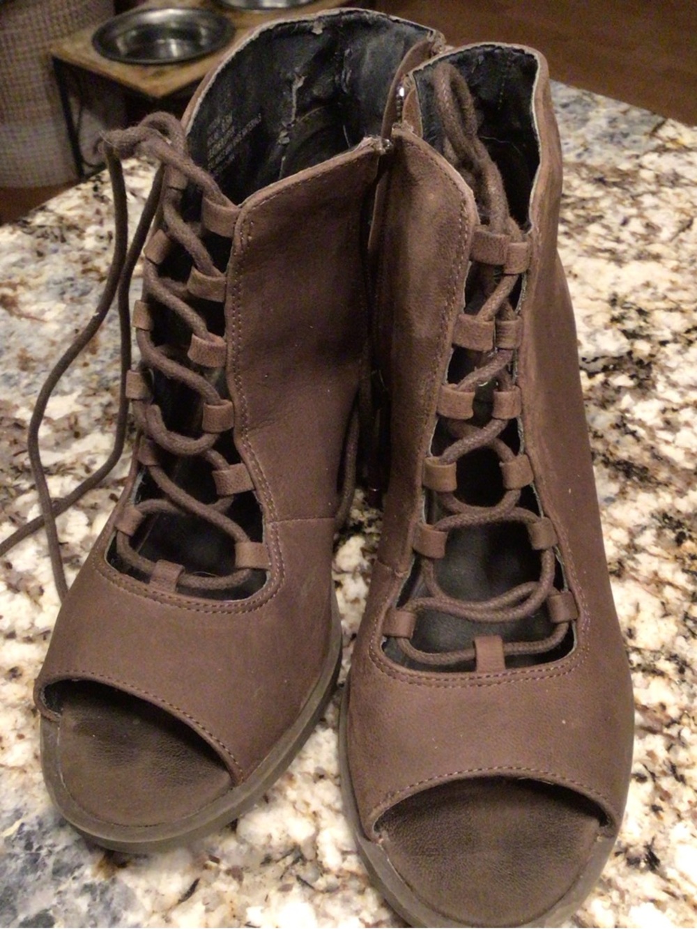 Women’s Brown Lace-Up Peep Toe Ankle Boots